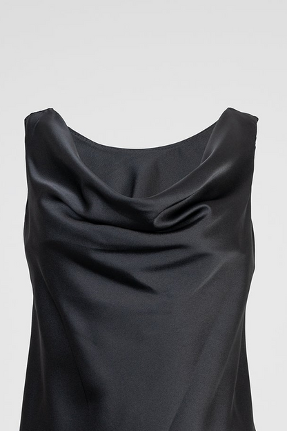 Черен сатенен топ с падащо деколте и изчистена линия - Midnight Silk