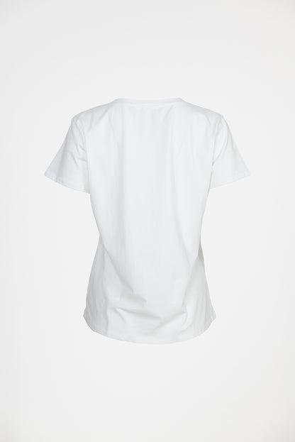 Дамска бяла тениска с флорален принт и надпис – Bloom For Yourself