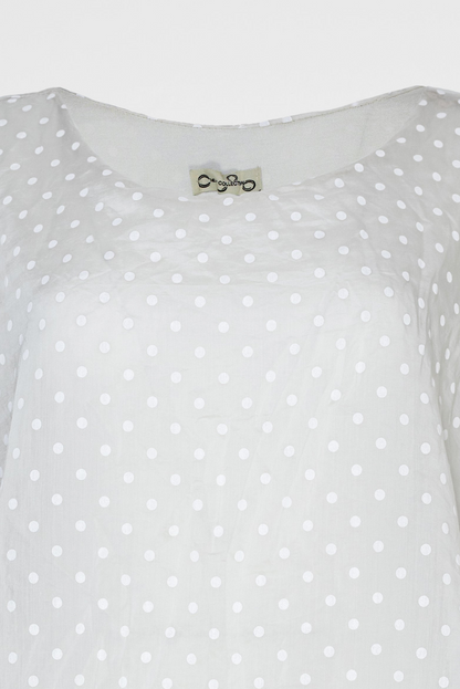 Ефирна бежова туника на бели точки с подплата - Dot Breeze