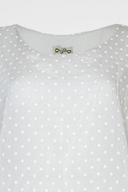Ефирна бежова туника на бели точки с подплата - Dot Breeze