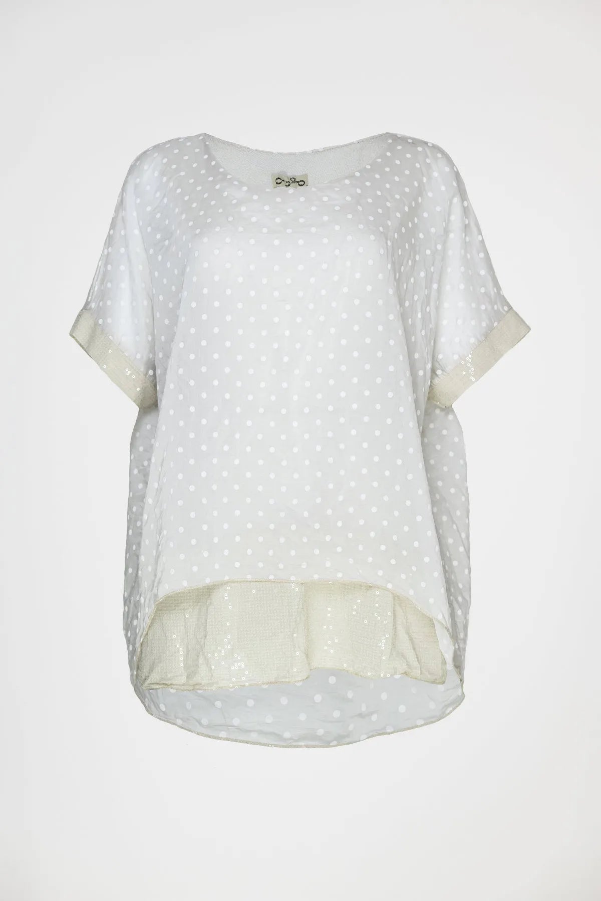 Ефирна бежова туника на бели точки с подплата - Dot Breeze