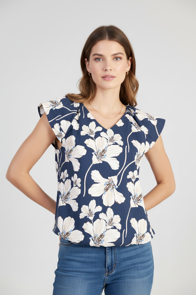 Дамска памучна блуза без ръкави в тъмносиньо - Noir Fleur