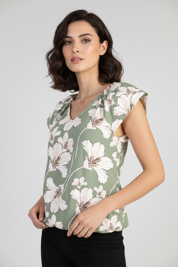 Дамска памучна блуза без ръкави в тъмнозелено - Noir Fleur
