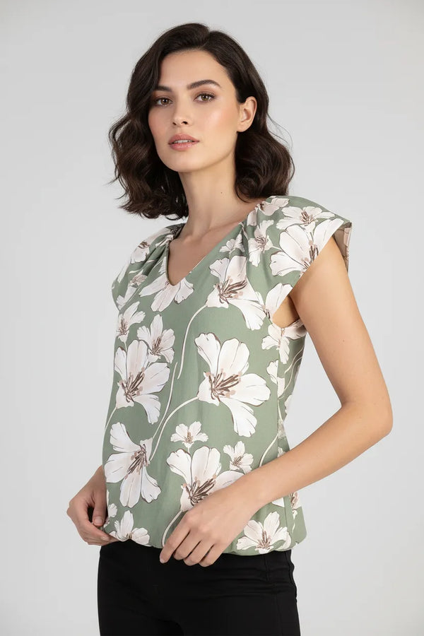 Дамска памучна блуза без ръкави в тъмнозелено - Noir Fleur