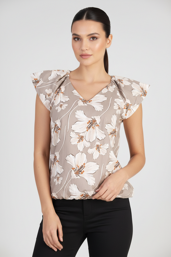 Дамска памучна блуза без ръкави в бежово - Noir Fleur