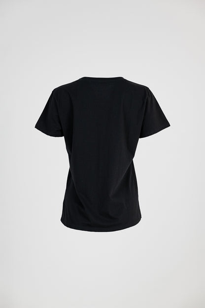 Дамска черна тениска с флорален принт и надпис – Bloom For Yourself