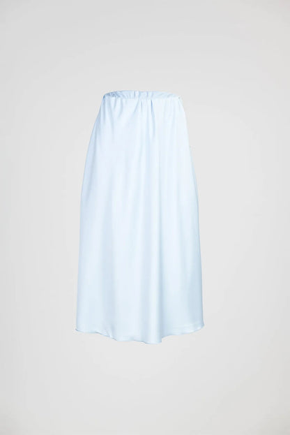 Дамска сатенена пола в светлосиньо с елегантна линия – Sky Flow