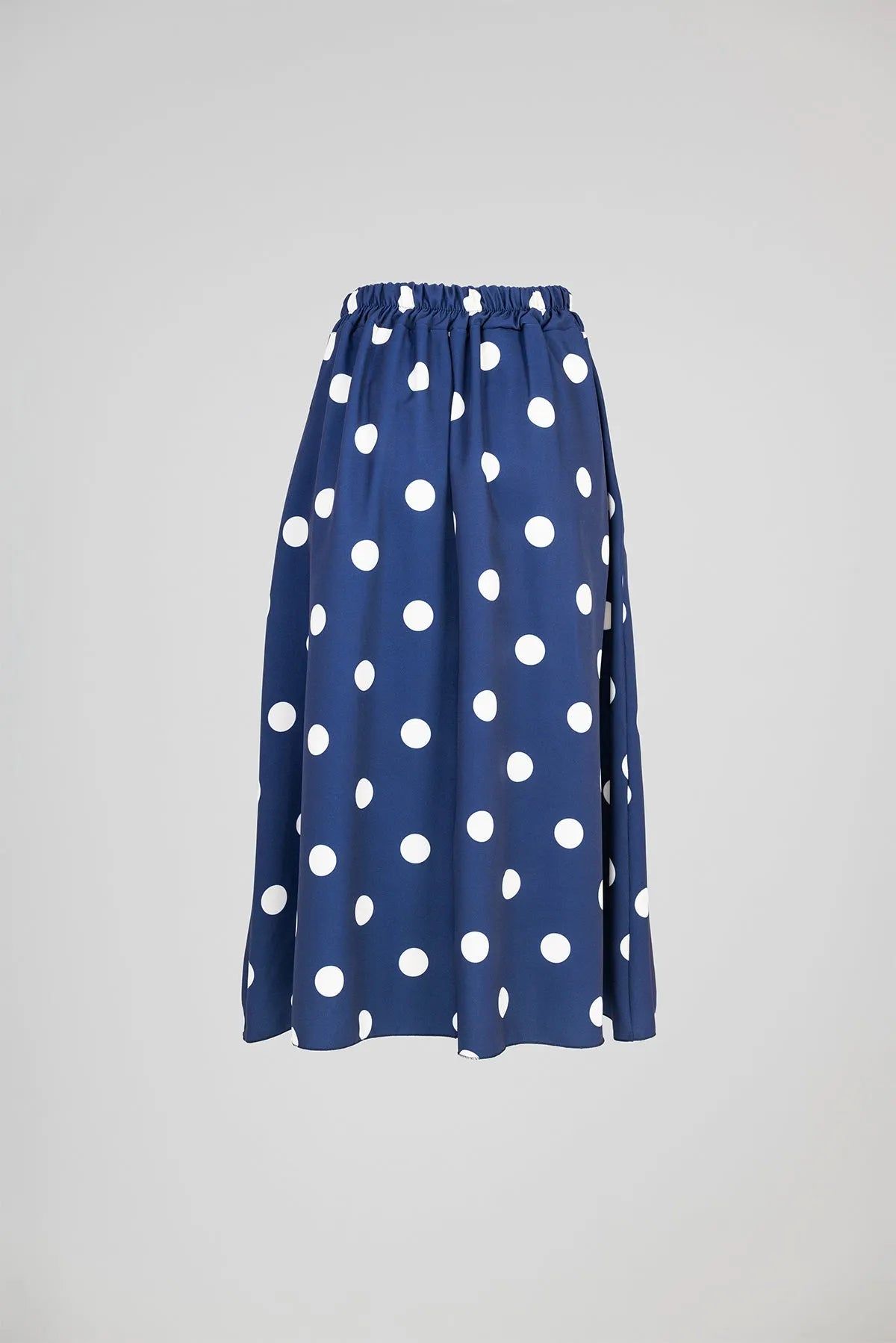Синя пола на бели точки с колан и странични джобове - Marina Dot