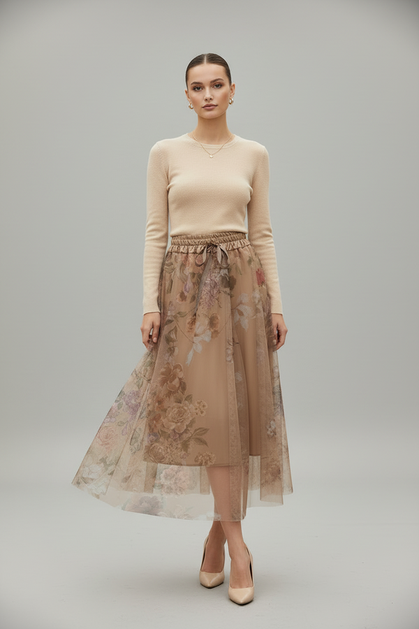 Тюлена пола от расо сатен  в мока нюанс - Mocha Garden