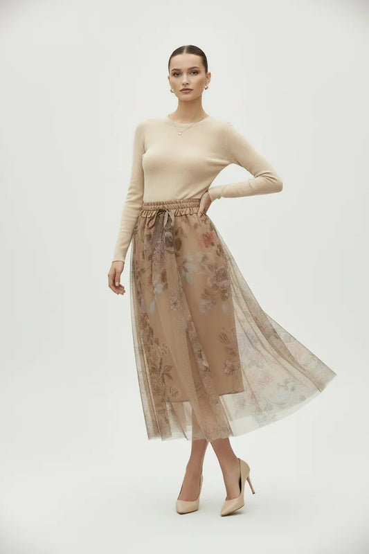 Тюлена пола от расо сатен  в мока нюанс - Mocha Garden