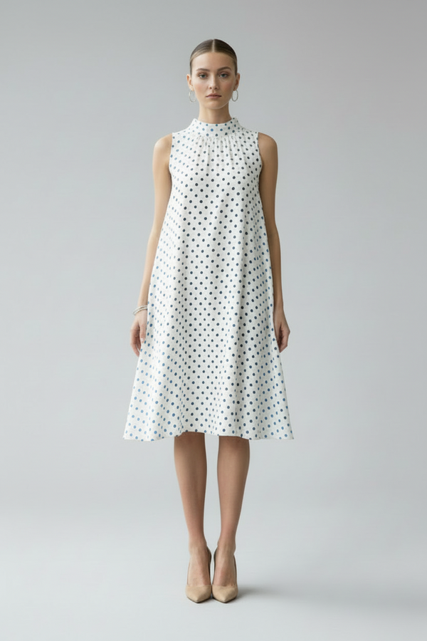 Ефирна рокля на точки с панделка и подплата -  Sage Dots