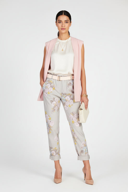Дамски панталон с флорален принт и колан – Soft Garden