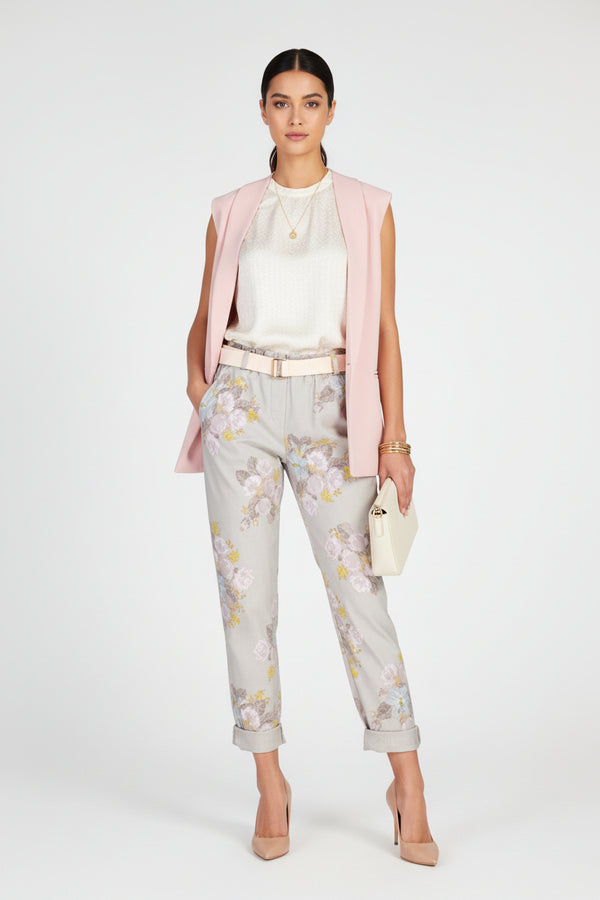 Дамски панталон с флорален принт и колан – Soft Garden