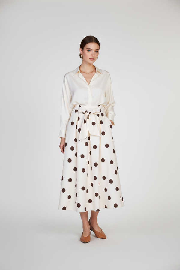 Екрю пола на кафеви точки с колан и странични джобове - Marina Dot