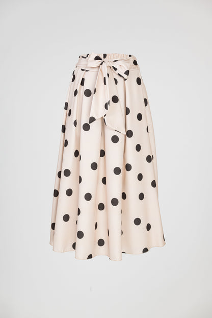 Бежова пола на кафеви точки с колан и странични джобове - Marina Dot
