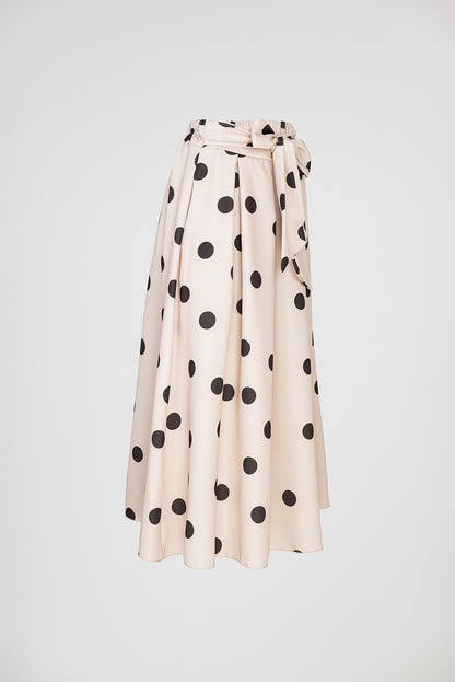 Бежова пола на кафеви точки с колан и странични джобове - Marina Dot