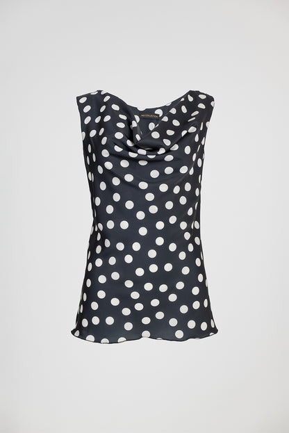 Сатенен дамски потник с гръцко деколте и принт на точки – Dotty