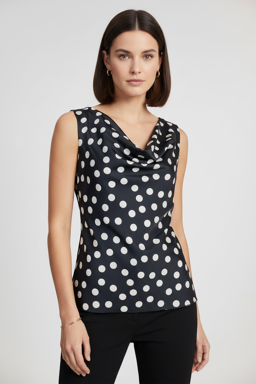 Сатенен дамски потник с гръцко деколте и принт на точки – Dotty