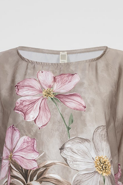 Дамска сатенена блуза с флорален принт в бежово – Floral Satin