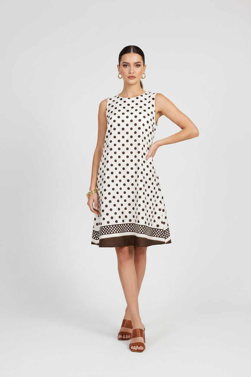 Дамска бeжова миди рокля на точки със скрити джобове – Beige Breeze