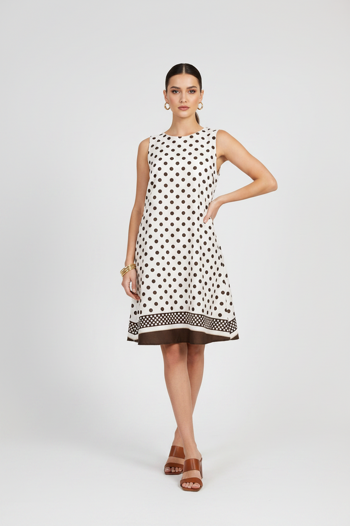 Дамска бeжова миди рокля на точки със скрити джобове – Beige Breeze