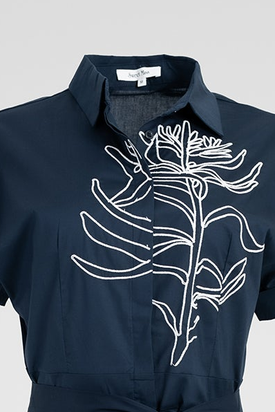 Памучна риза рокля с колан и артистична бродерия - Dark Poetry