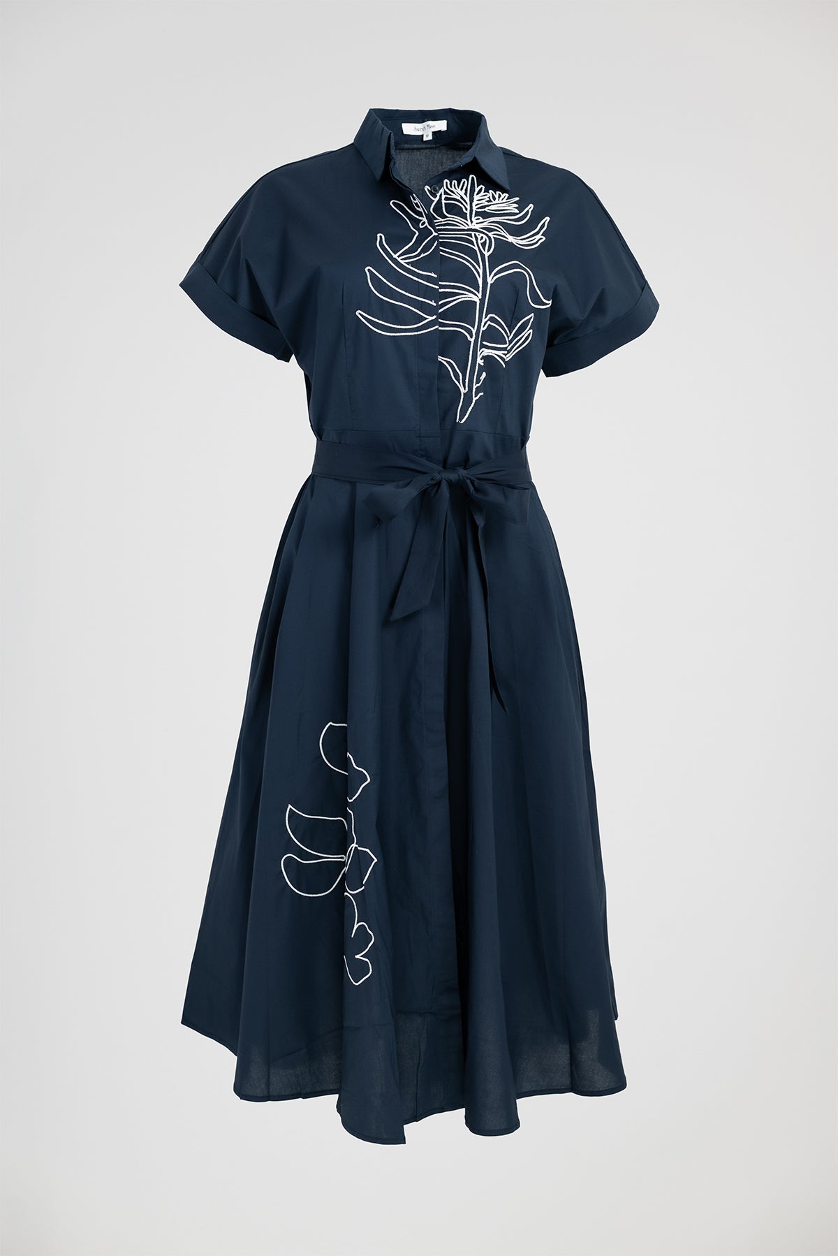 Памучна риза рокля с колан и артистична бродерия - Dark Poetry