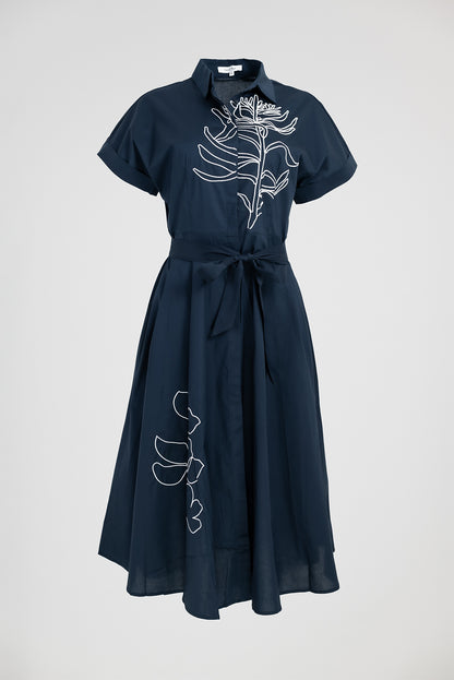 Памучна риза рокля с колан и артистична бродерия - Dark Poetry