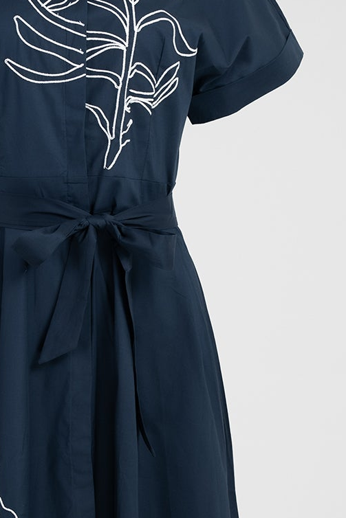 Памучна риза рокля с колан и артистична бродерия - Dark Poetry