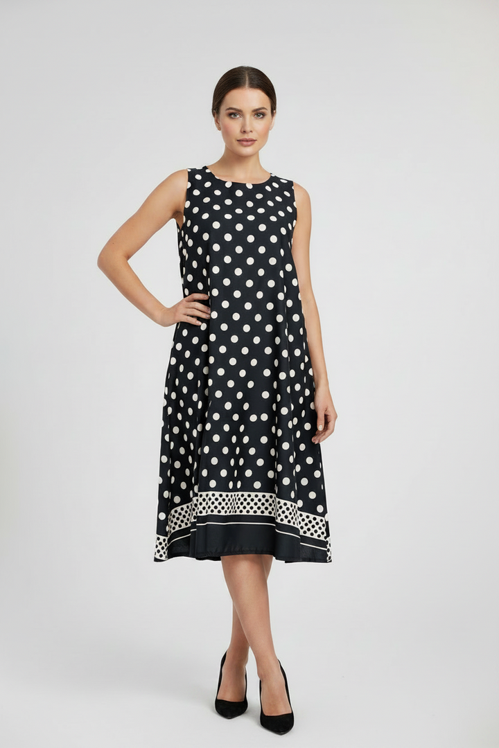 Дамска черна миди рокля на точки със скрити джобове – Black Breeze