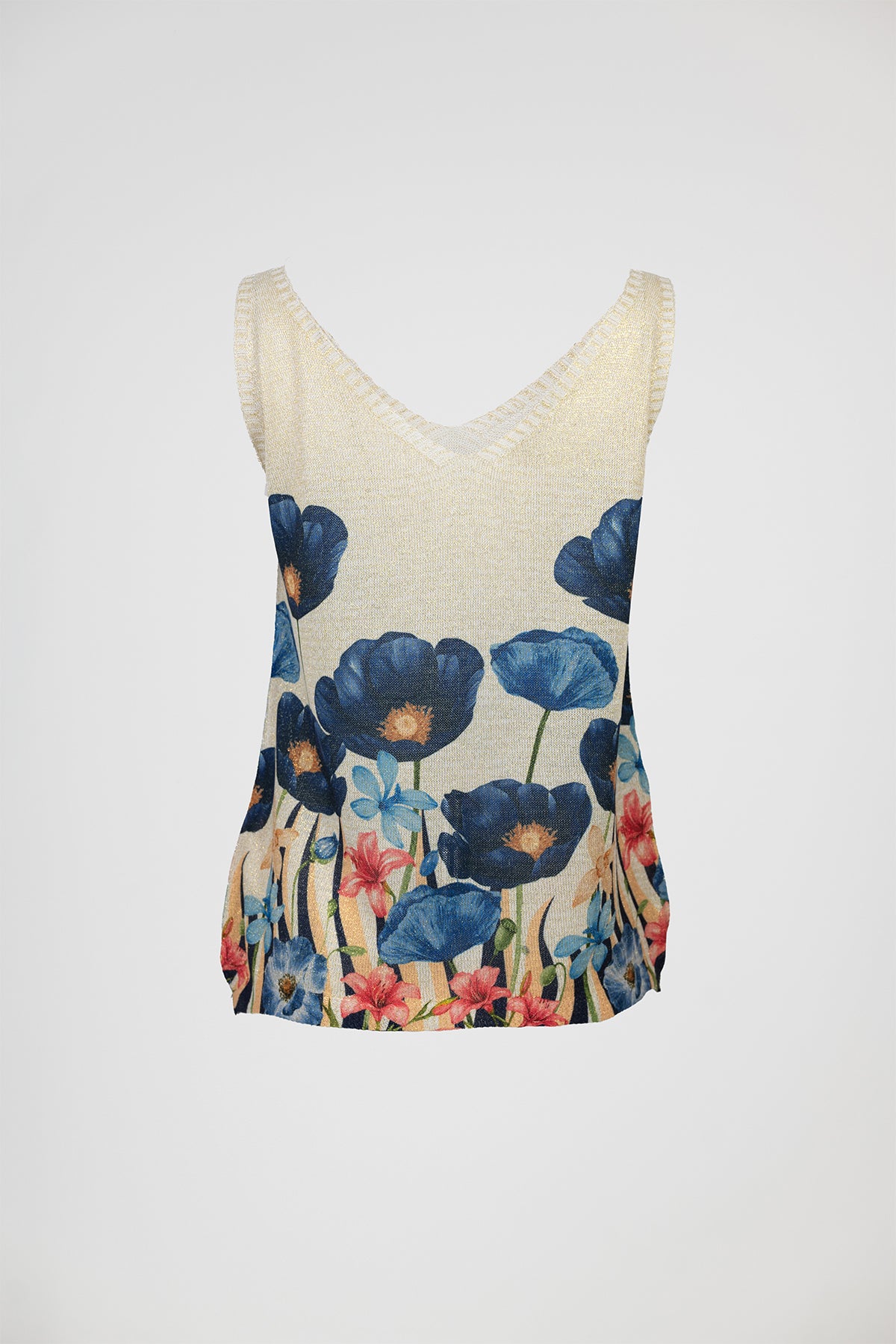 Дамски топ с флорален принт и V-образно деколте – Blue Garden