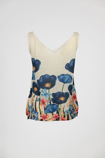 Дамски топ с флорален принт и V-образно деколте – Blue Garden