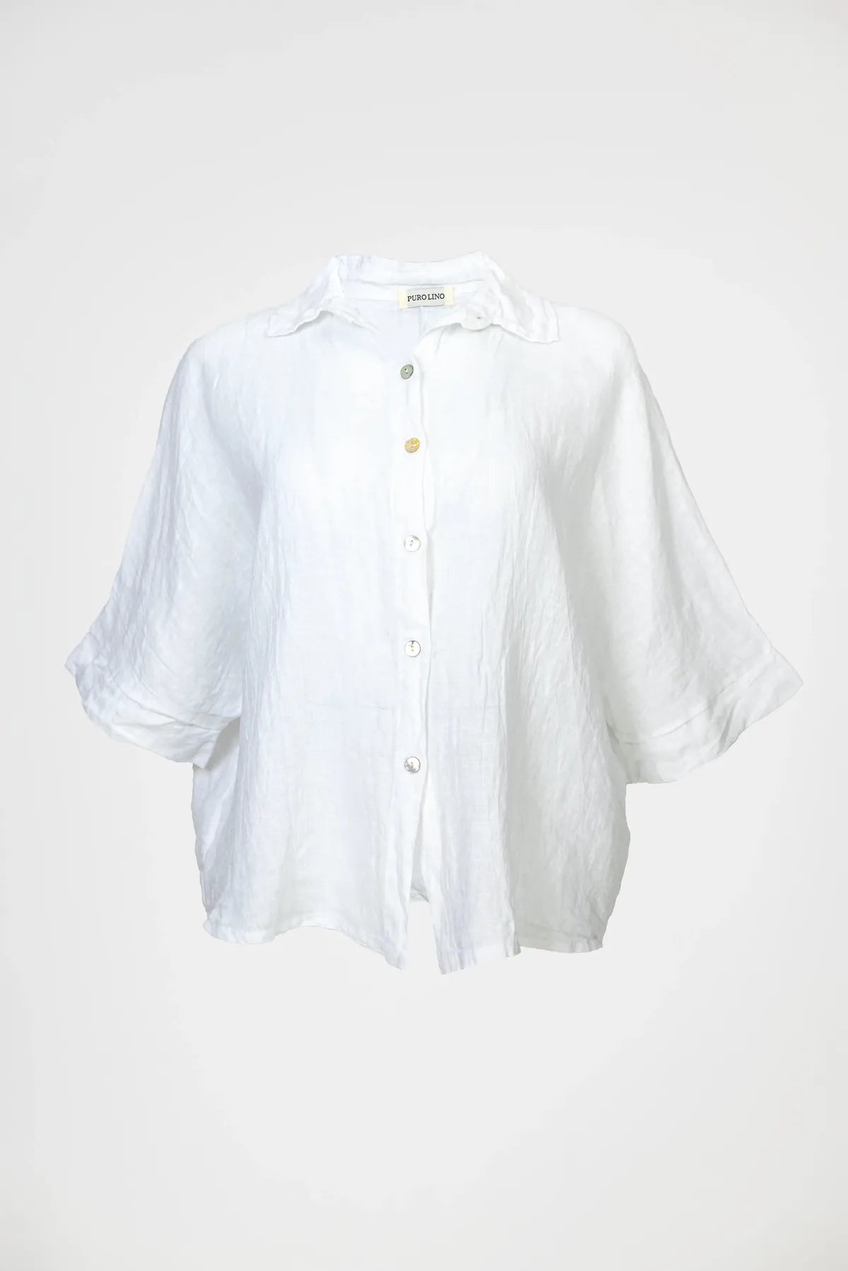 Дамска бяла ленена риза със свободна кройка – Pure Linen-ризи с къс ръкав-6Sense