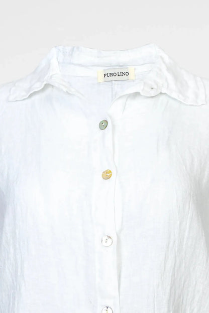 Дамска бяла ленена риза със свободна кройка – Pure Linen-ризи с къс ръкав-6Sense