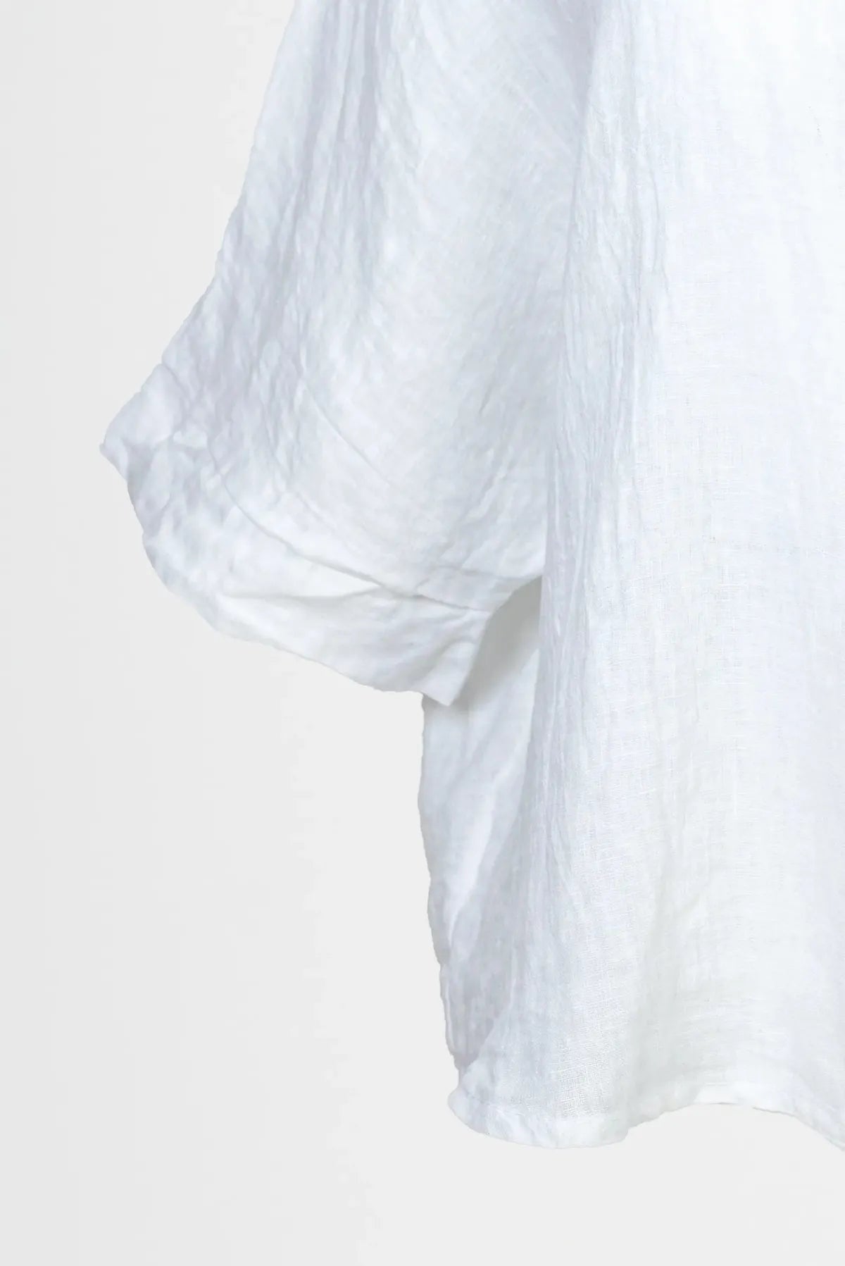 Дамска бяла ленена риза със свободна кройка – Pure Linen-ризи с къс ръкав-6Sense