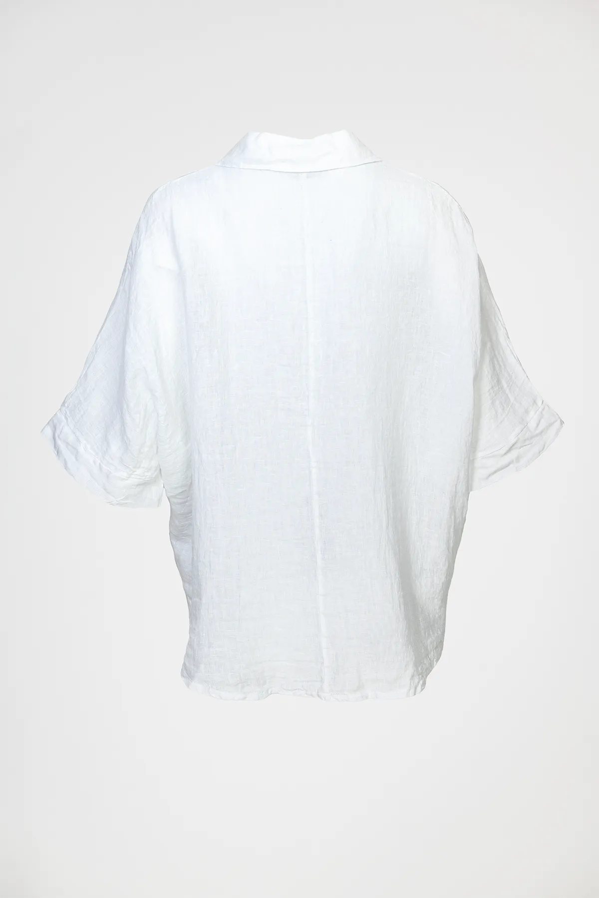 Дамска бяла ленена риза със свободна кройка – Pure Linen-ризи с къс ръкав-6Sense