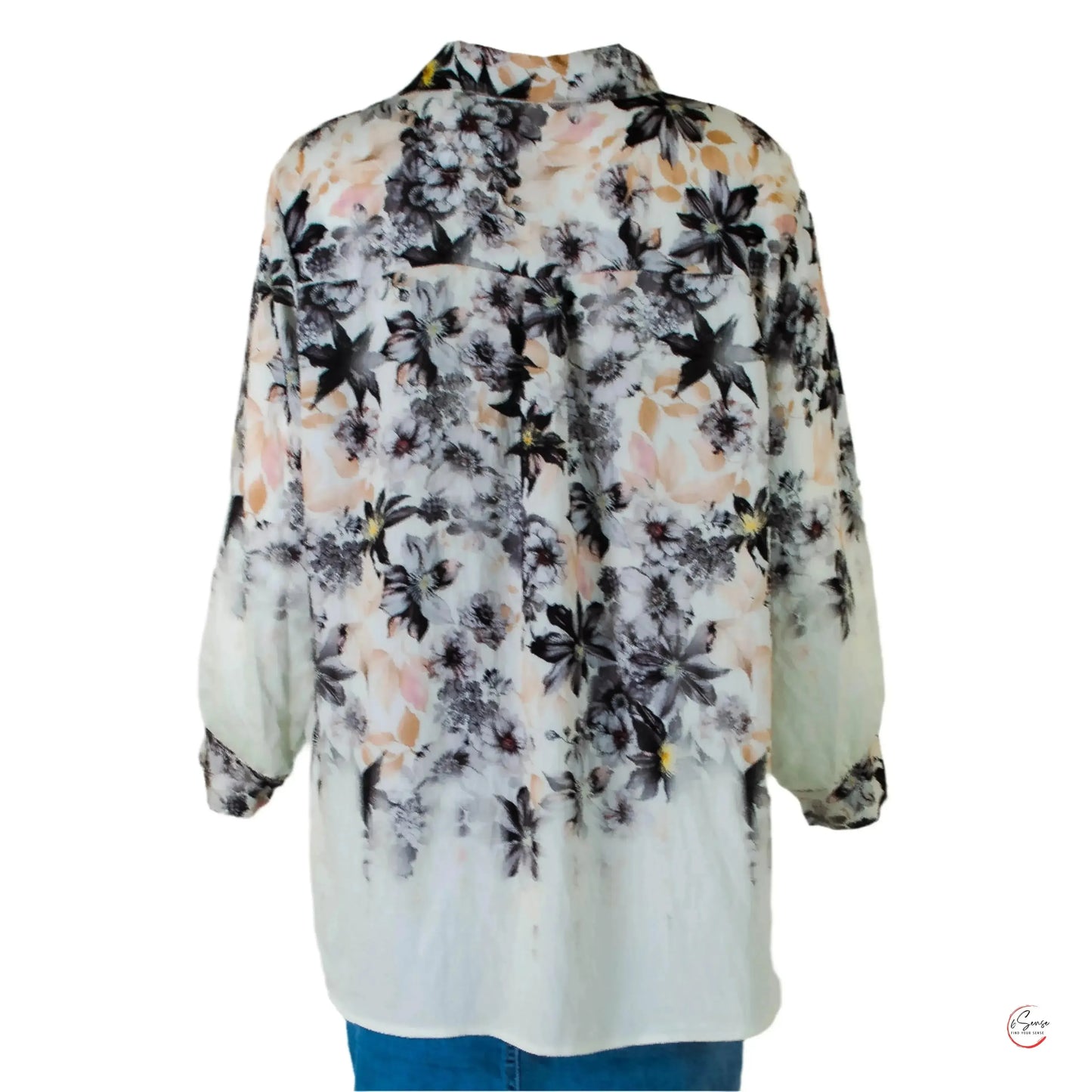 Дамска бяла риза с флорален принт | колекция есен-зима - снимка отзад