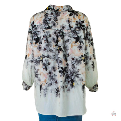 Дамска бяла риза с флорален принт | колекция есен-зима - снимка отзад