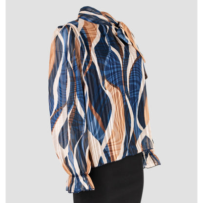 Дамска блуза в синьо и бежаво с абстрактен принт | колекция есен-зима 6Sense