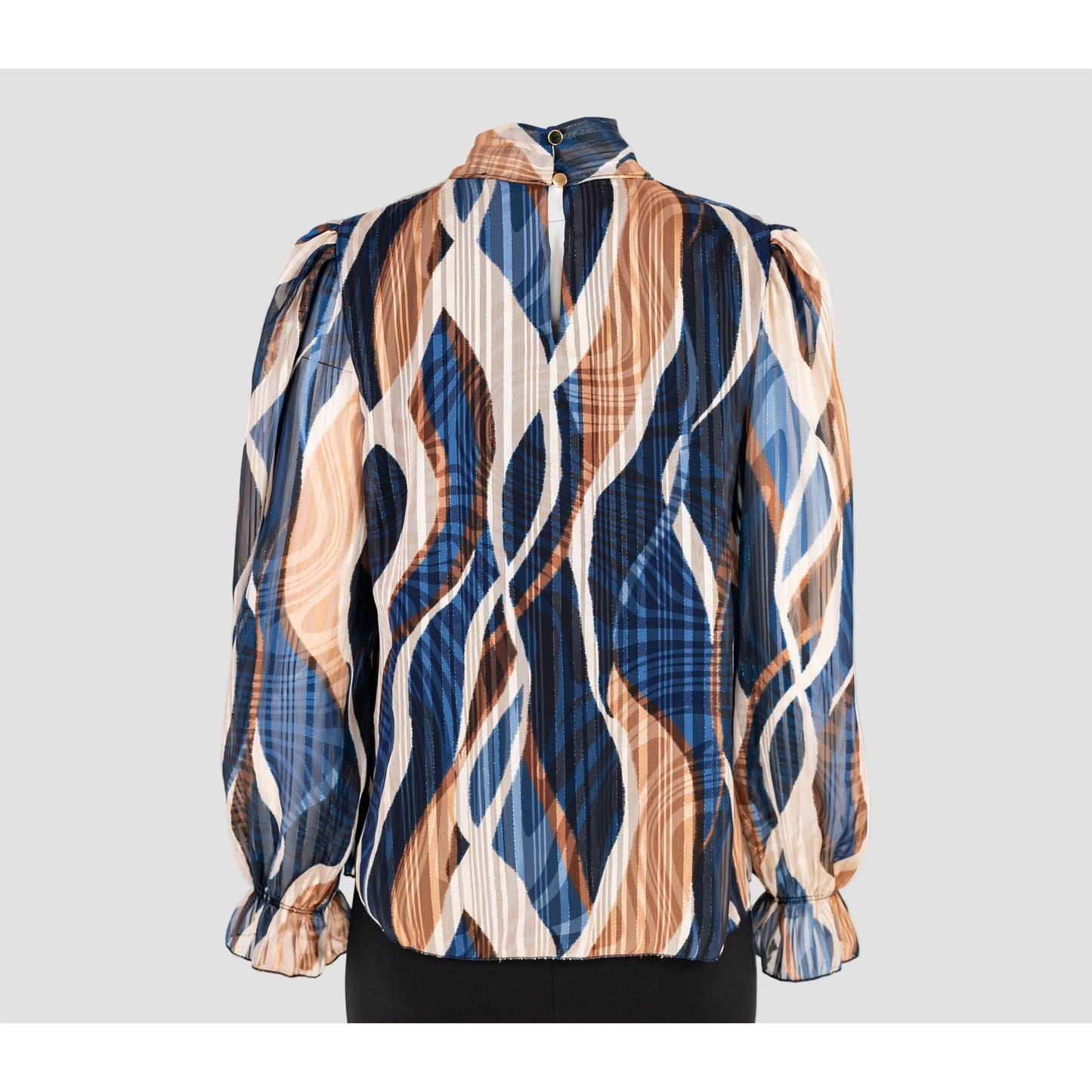 Дамска блуза в синьо и бежаво с абстрактен принт | колекция есен-зима 6Sense