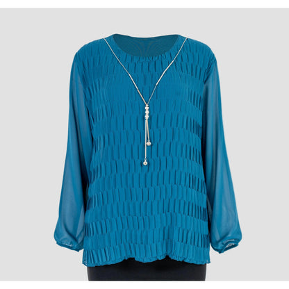 Дамска блуза в тюркоаз с релефна текстура | колекция есен-зима 6Sense