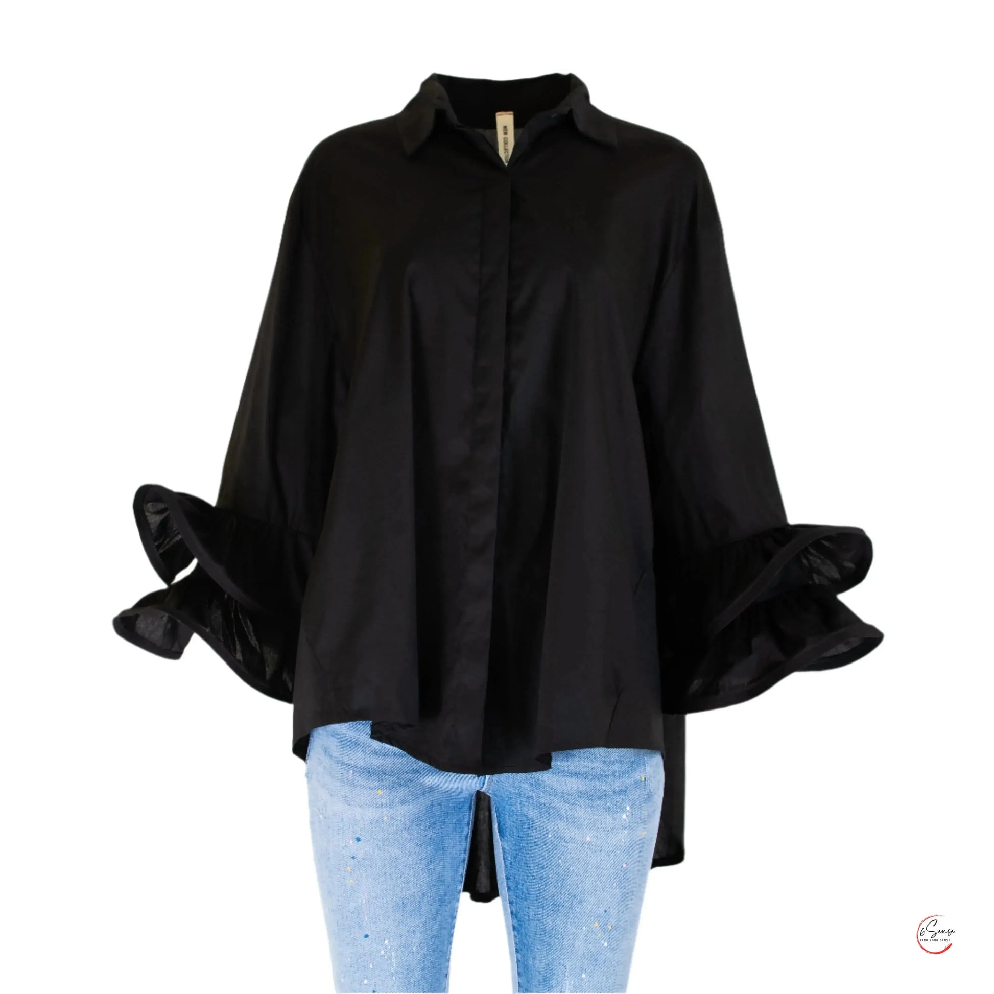 🖤 Стил и драма – черна риза с обемни ръкави