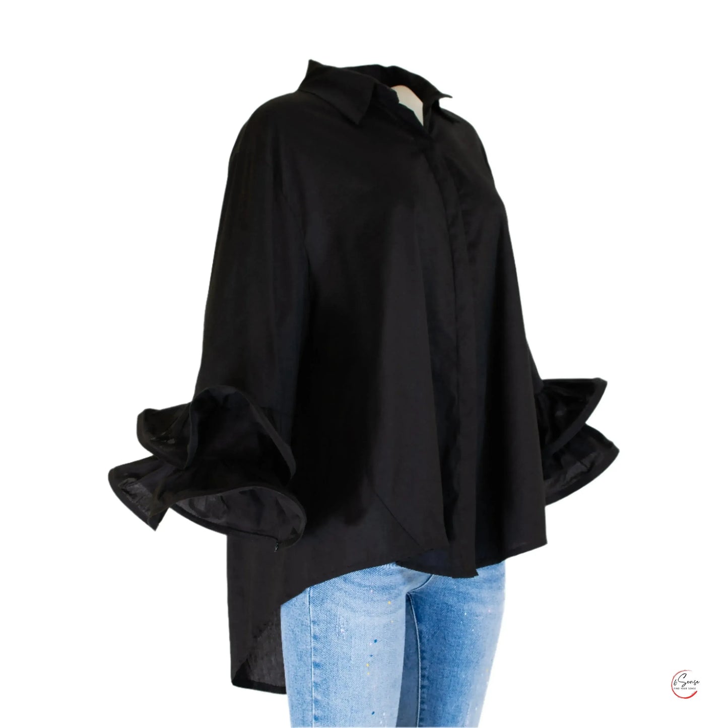🖤 Стил и драма – черна риза с обемни ръкави