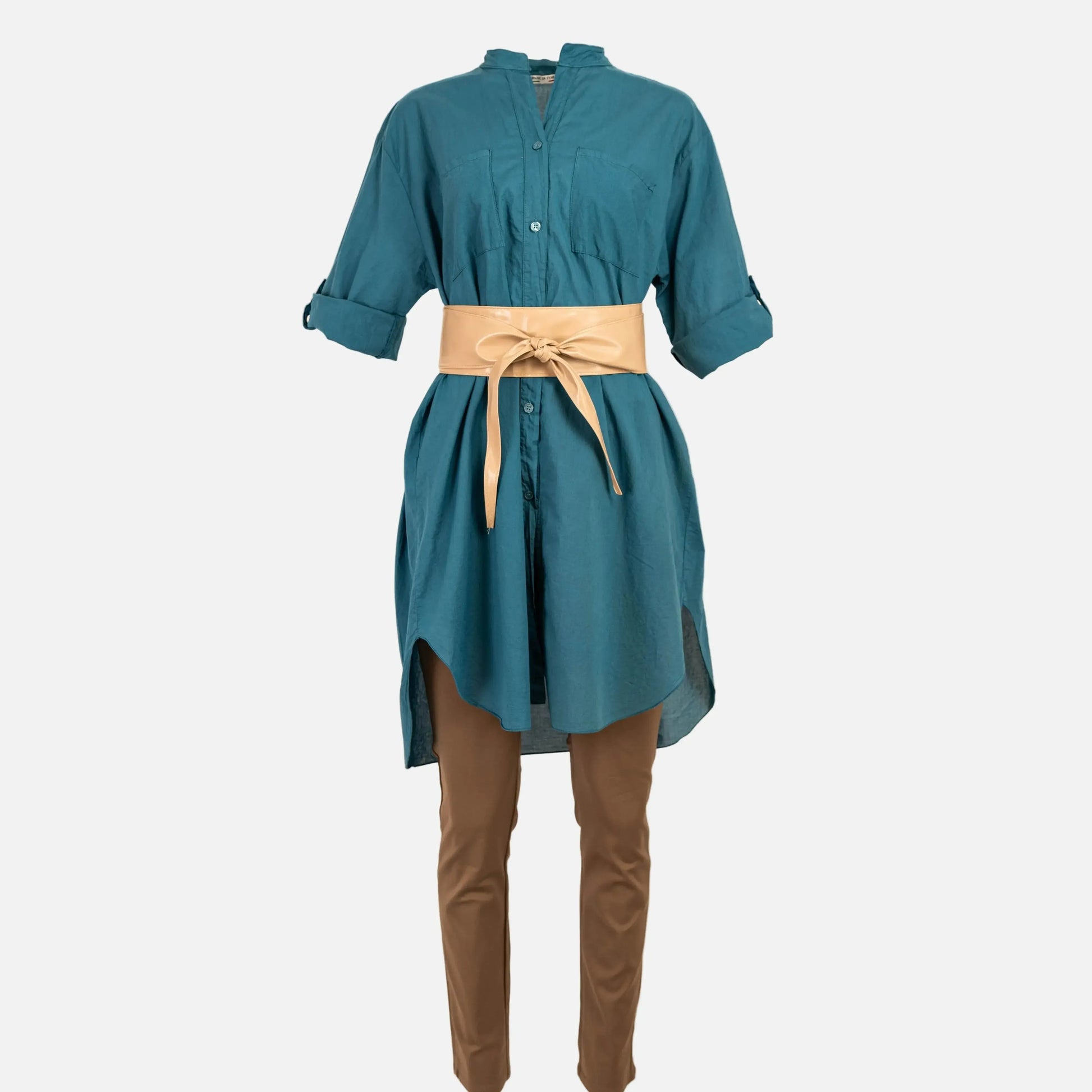 Дамска дълга риза 100% памук в тюркоазено синьо | колекция есен-зима 6Sense