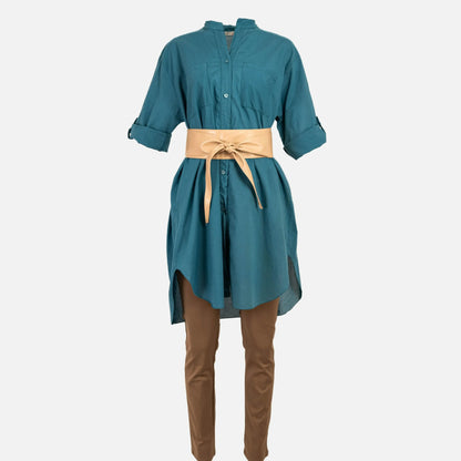 Дамска дълга риза 100% памук в тюркоазено синьо | колекция есен-зима 6Sense