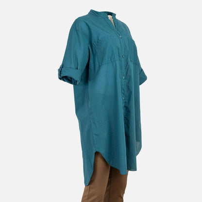 Дамска дълга риза 100% памук в тюркоазено синьо | колекция есен-зима 6Sense