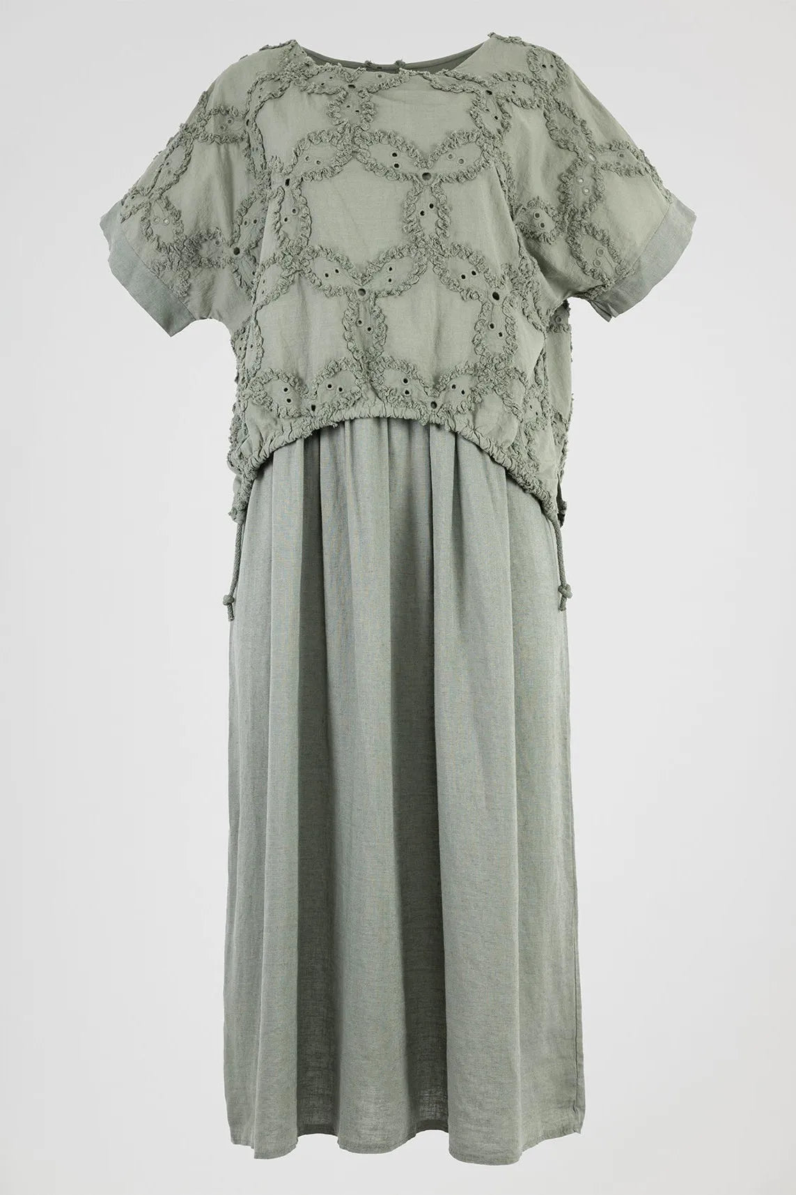 Дамска ленена рокля с ефектен топ - Sage Serenity-рокли-6Sense