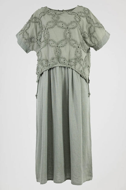 Дамска ленена рокля с ефектен топ - Sage Serenity-рокли-6Sense