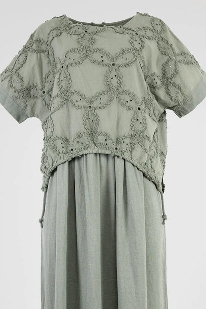 Дамска ленена рокля с ефектен топ - Sage Serenity-рокли-6Sense