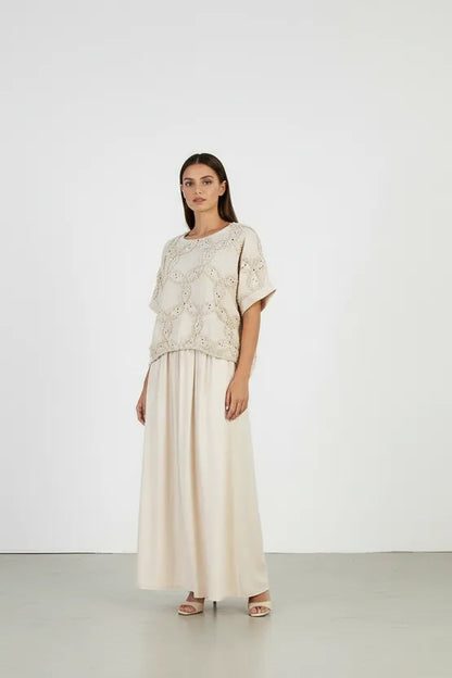 Дамска ленена рокля с ефектен топ - Sage Serenity-рокли-6Sense